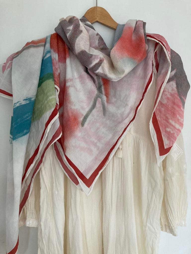 Prachtige SHAWL- sjaal met moderne print, Maat 46/48 (XL) of groter, H&M - organic cotton, Ophalen of Verzenden, Zo goed als nieuw