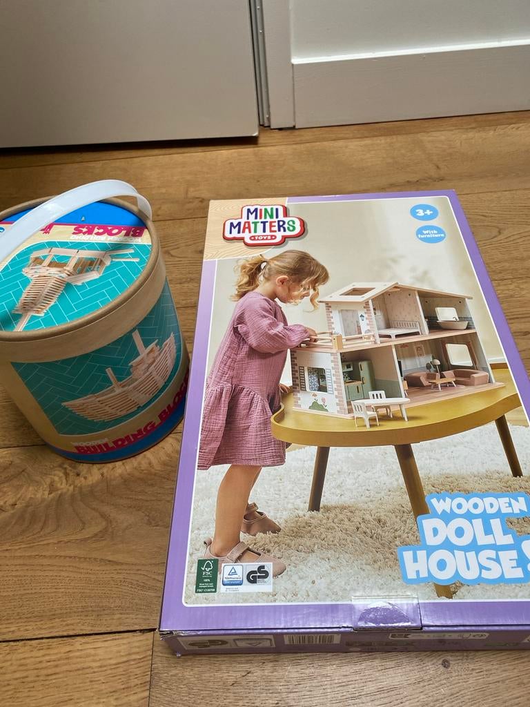 Mini Matters Houten Speelgoed Set poppenhuis brandweer, Ophalen of Verzenden, Zo goed als nieuw, Poppenhuis