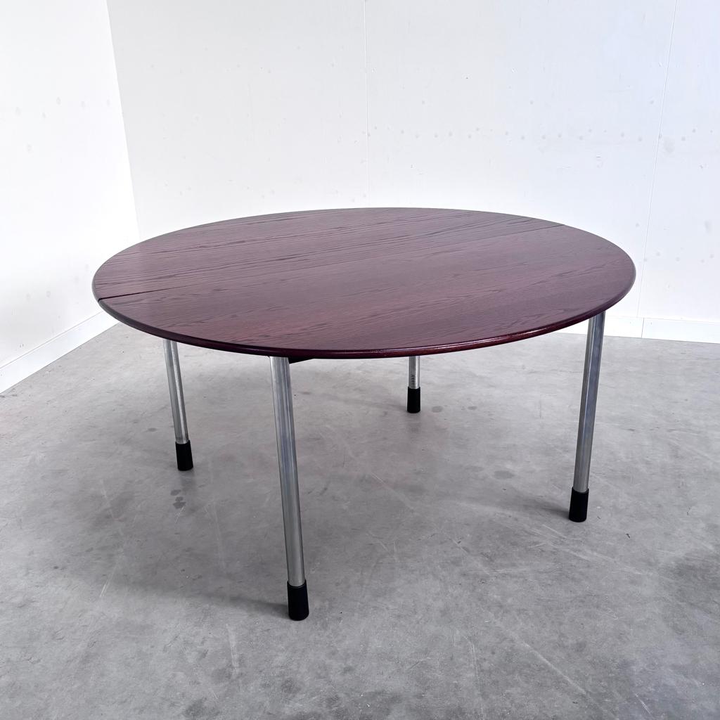 5x Grote ronde vintage eettafel eiken jaren 60 70 80 90, Huis en Inrichting, Tafels | Eettafels, Ophalen, Kersenhout, Rond, Vijf personen of meer