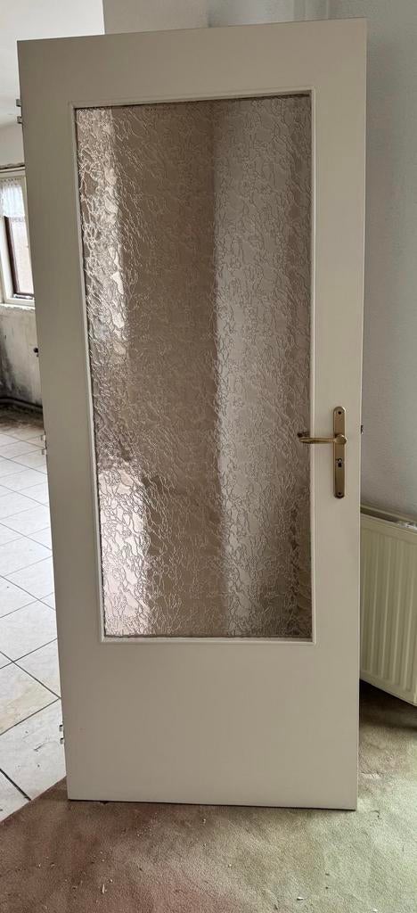 Houten binnendeur met glas en scharnieren - 200x83.5cm, Ophalen, Gebruikt, 80 tot 100 cm, Binnendeur