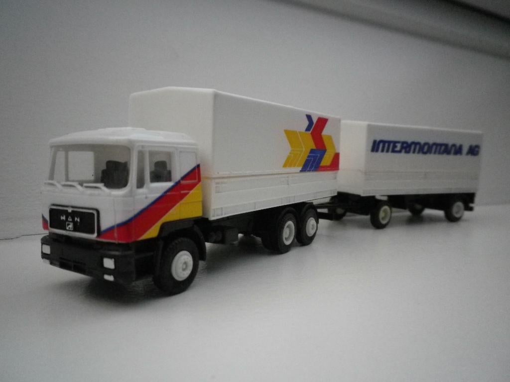 Herpa MAN F90 huif combinatie Transmontana AG., Ophalen of Verzenden, Zo goed als nieuw, Bus of Vrachtwagen, Herpa