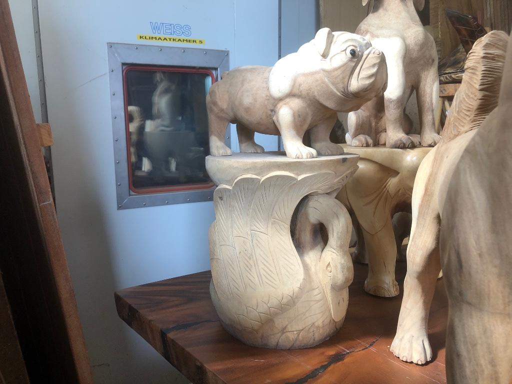 Houten beelden en krukjes teak suar boomstamtafel organisch, Ophalen, Nieuw, Hout