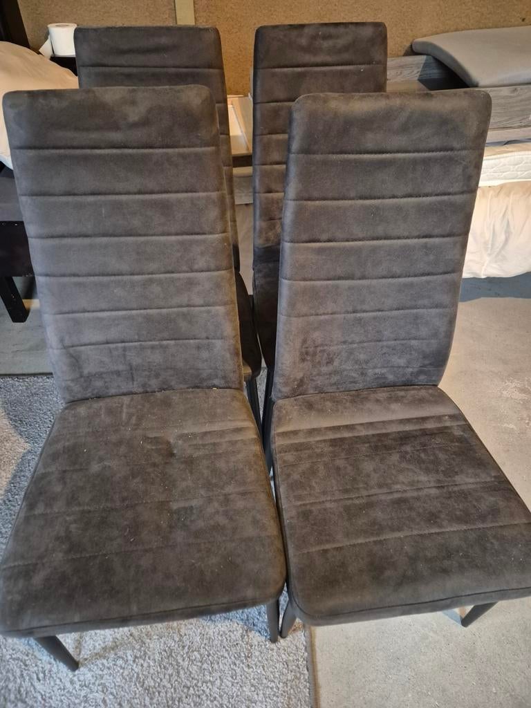 Set van 4 grijze eetkamerstoelen - Leen Bakker ROWIN, Ophalen, Gebruikt, Stof, Vier