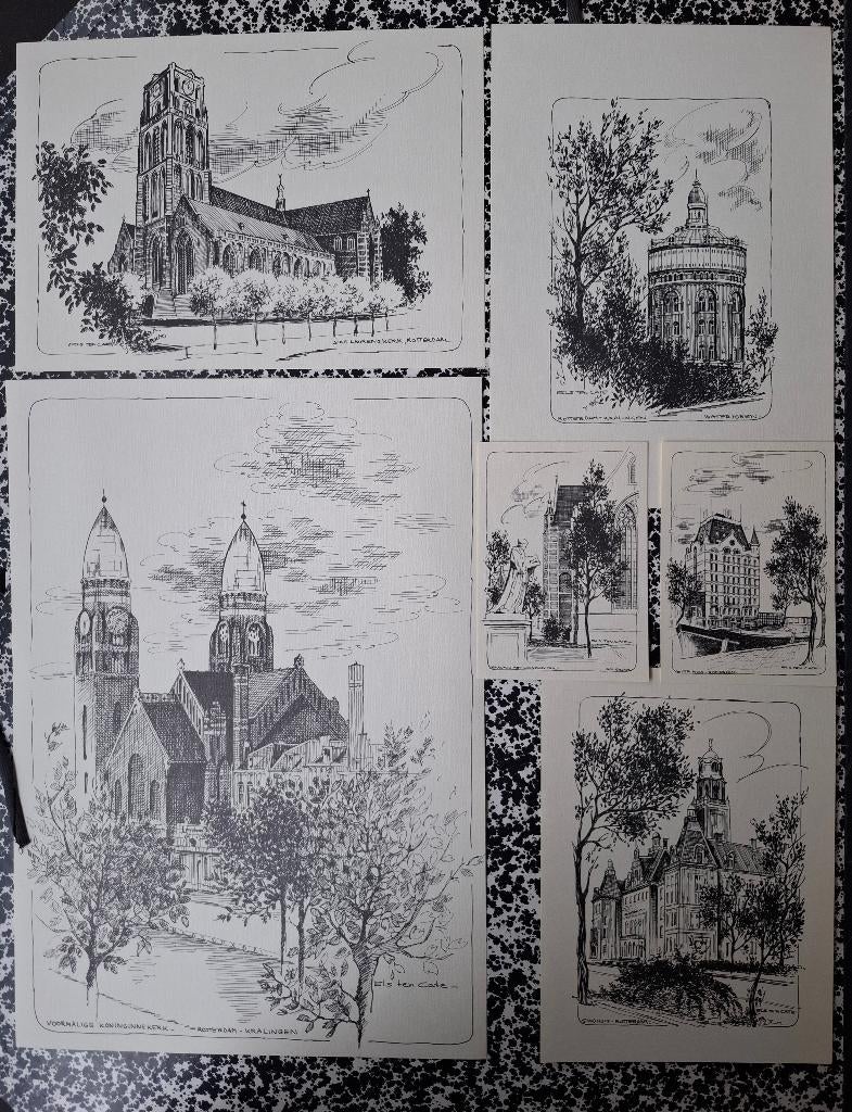 42 afdrukken van pentekeningen uit Rotterdam en omgeving, Antiek en Kunst, Ophalen of Verzenden