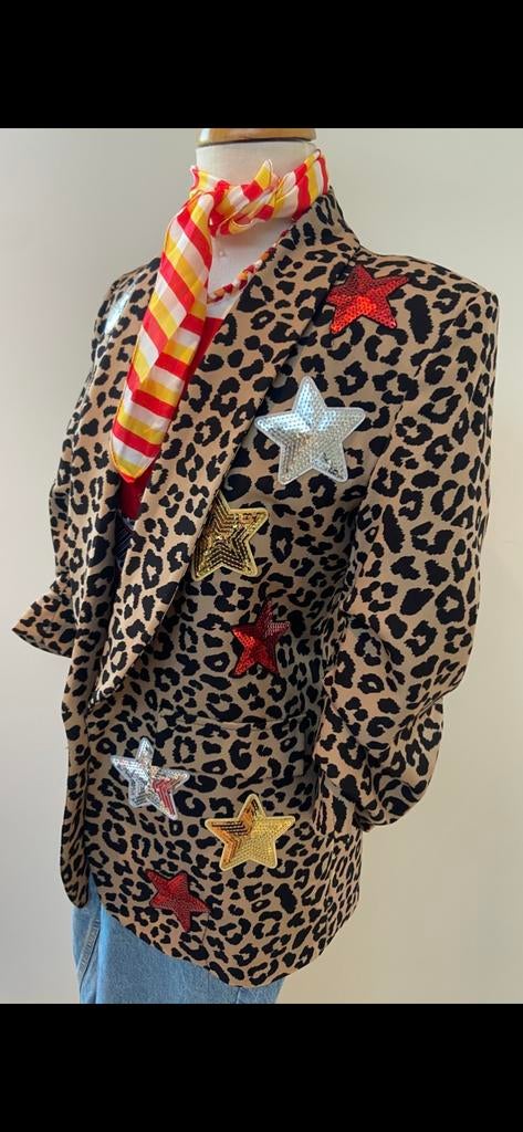 Panterprint Blazer met Pailletten sterren - Oeteldonk!, Kleding | Dames, Carnavalskleding en Feestkleding, Ophalen of Verzenden