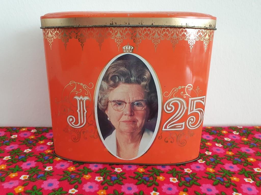 Blik koningin Juliana 25 jarig regeringsjubileum, Ophalen of Verzenden, Gebruikt, Overige, Overige merken