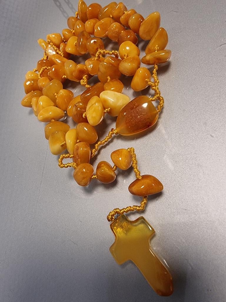 Ketting barnsteen met de hanger van barnsteen, Ophalen of Verzenden, Zo goed als nieuw, Bruin, Overige materialen