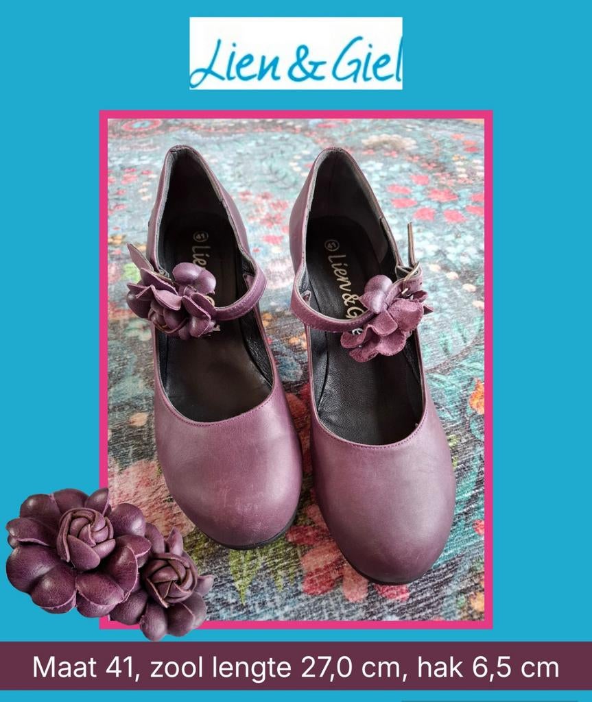 Lien en Giel pumps Mary Jane, paars leer. Maat 41, Kleding | Dames, Schoenen, Pumps, Overige kleuren, Verzenden, Zo goed als nieuw