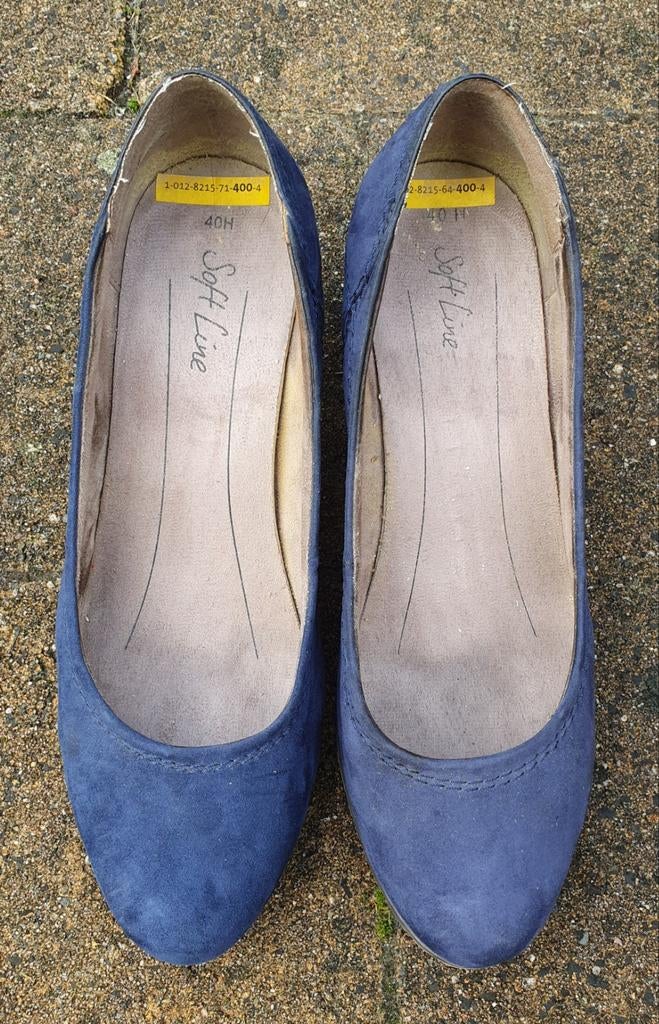 Denimblauwe blauwe suède pumps, Verzenden, Zo goed als nieuw, Blauw, Pumps