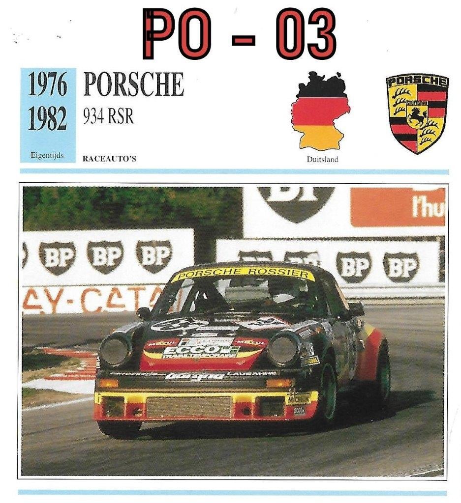 Po3 autokaart porsche 934 rsr ( 1976- 1982 ), Ophalen of Verzenden, Zo goed als nieuw, Auto's