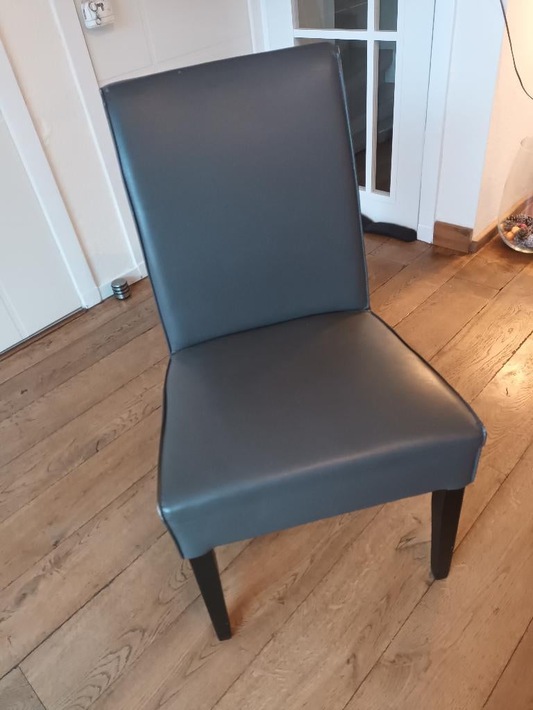 Eetkamerstoelen, Huis en Inrichting, Stoelen, Gebruikt, Vier, Hout, Leer, Grijs, Ophalen