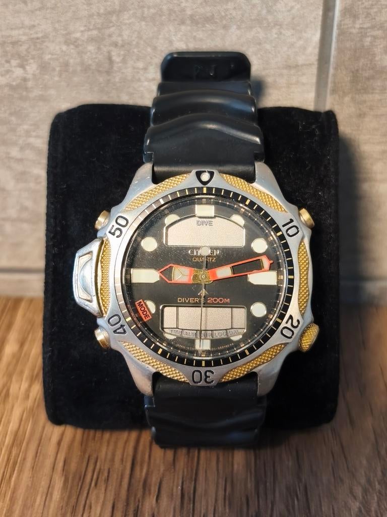 Citizen Aqualand C500 E80397 Vintage Duikhorloge - Bicolor, Sieraden, Tassen en Uiterlijk, Horloges | Heren, Gebruikt, Staal, Kunststof