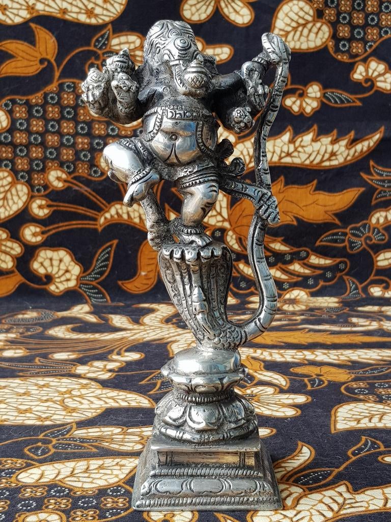 Ganesha met cobra mooi zwaar oud zilverbrons beeld uit India