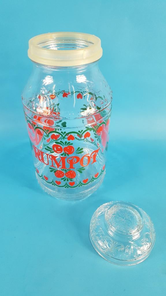Vintage retro Rumpot glas pot, 3 liter fles met deksel. 7C4, Tweedehands verkoop, Tweedehands verkoop, Gebruikt, Ophalen of Verzenden