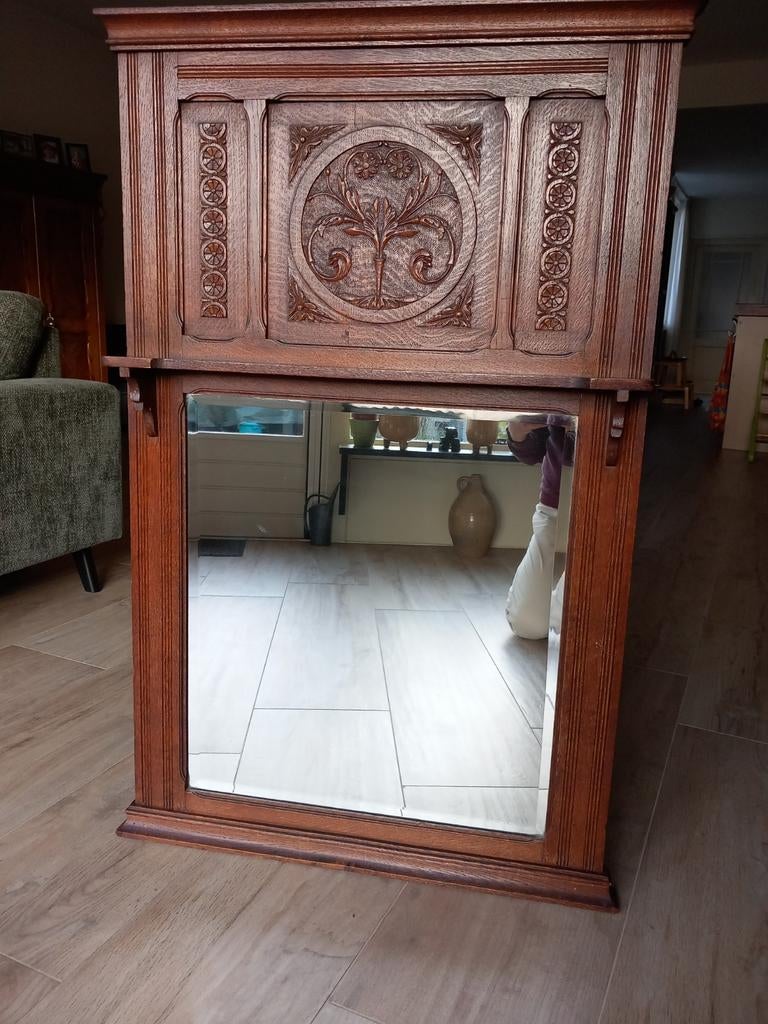 Eiken Spiegel, Ophalen, Rechthoekig, 50 tot 100 cm, 100 tot 150 cm