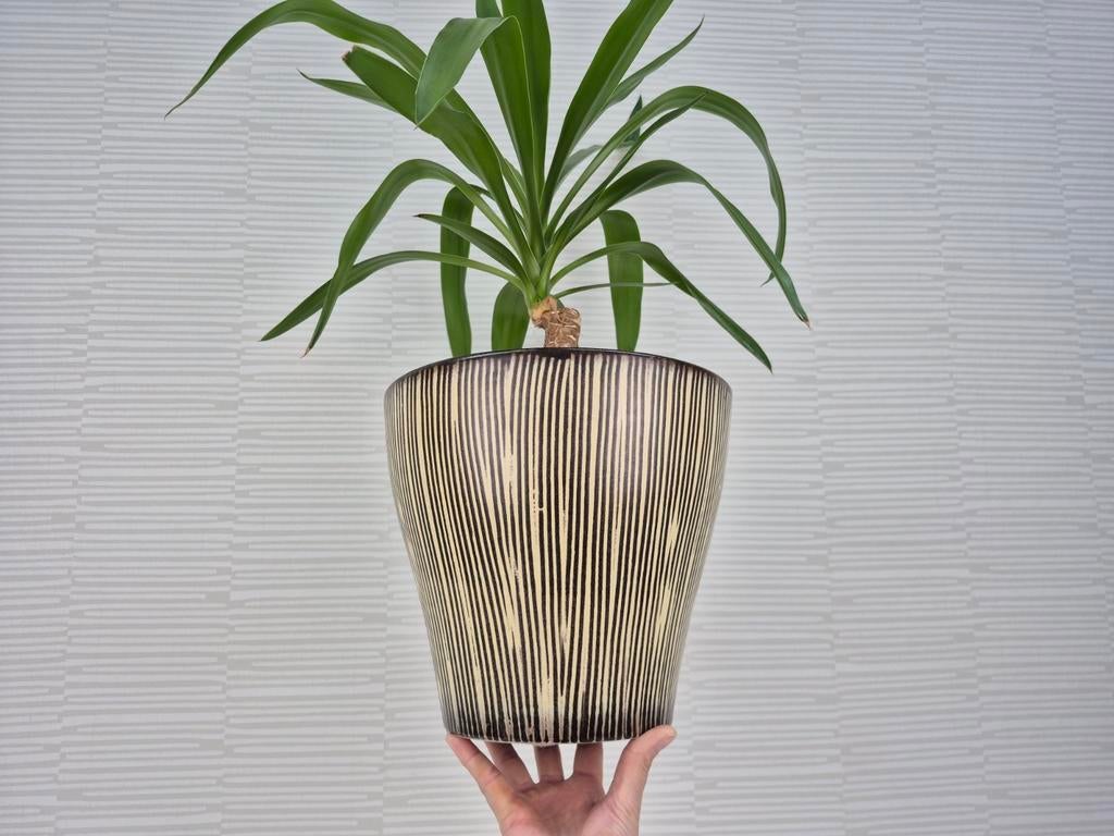 Jaren 50 XXL bloempot keramiek. Vintage plantenpot 'Zebra'., Ophalen of Verzenden, ., ., .