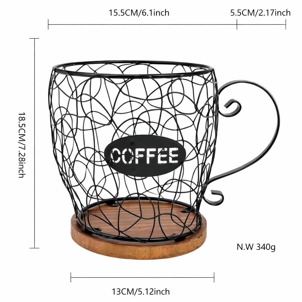 Foto 4 van Zwart metalen koffie-cup houder met houten voet