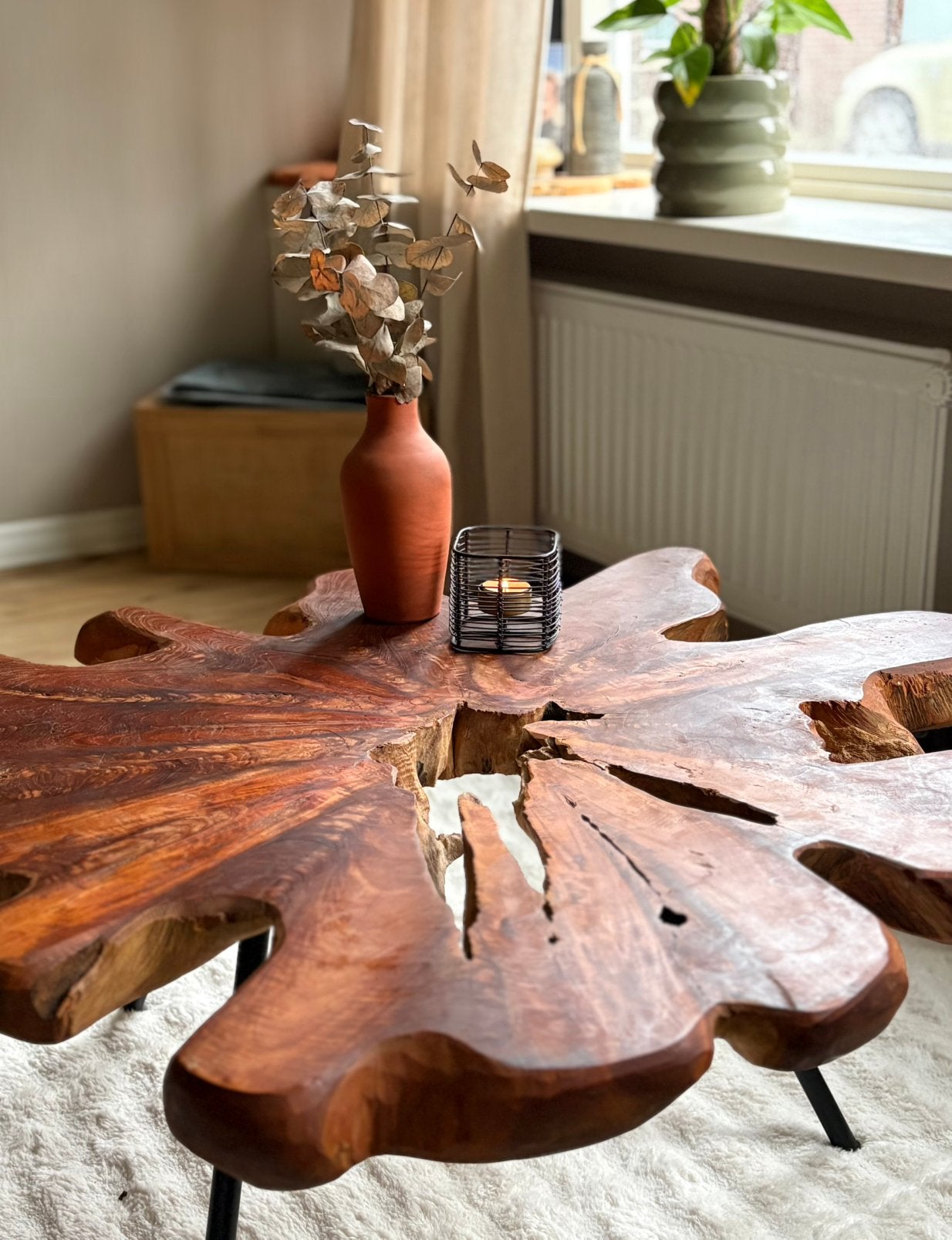 Unieke Teakhouten Salontafel - Organische Vorm, Huis en Inrichting, Ophalen, Gebruikt, Teakhout, 50 tot 100 cm