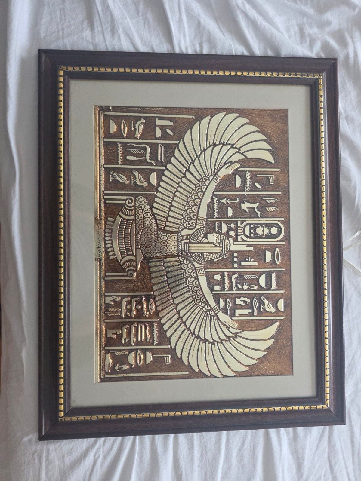 Ingelijste Egyptische wanddecoratie met hiërogliefen, Ophalen of Verzenden