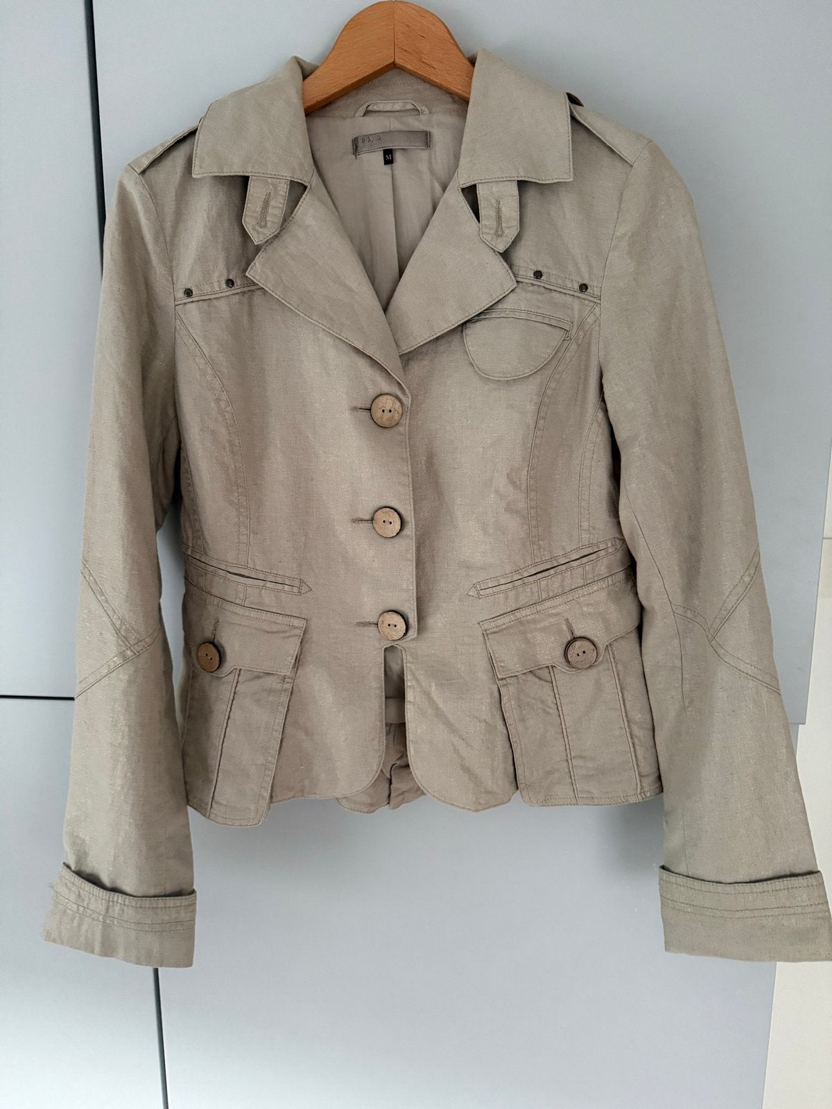 VILA Buckley Jacket B - Beige Linnen Jasje Maat M, Ophalen of Verzenden, Zo goed als nieuw, Maat 38/40 (M), Beige