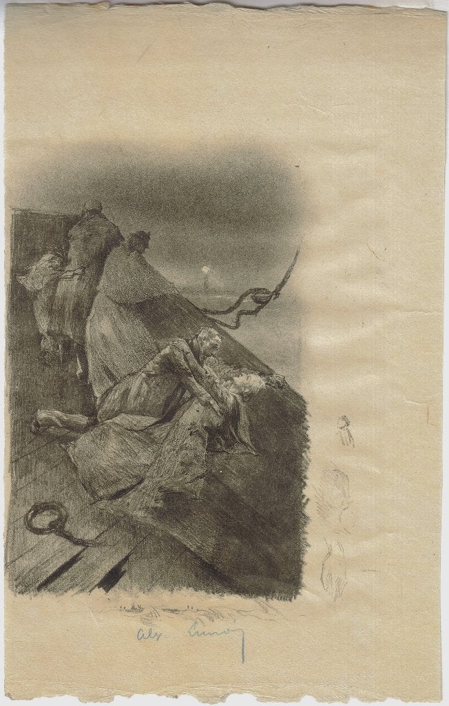 Alexandre Lunois litho "l'Épave", met remarque, proefdruk, Antiek en Kunst, Lithografie, Gesigneerd, Ophalen, Personages en Fantasiefiguren