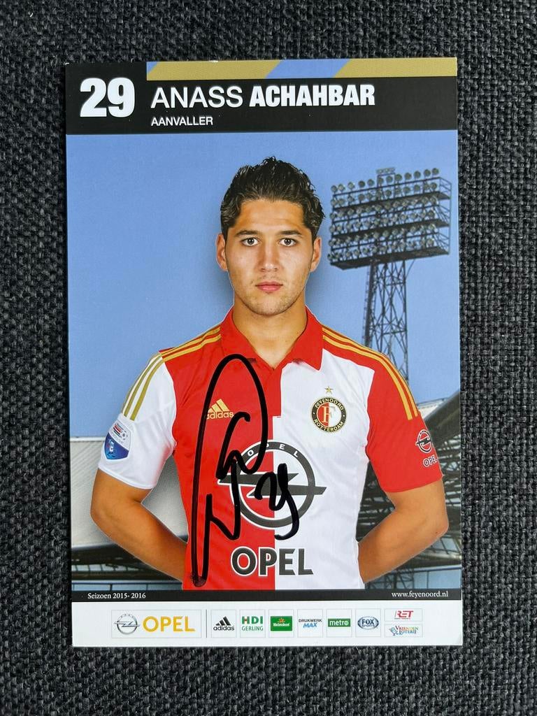 Feyenoord spelerskaart Achahbar gesigneerd, Ophalen of Verzenden, Zo goed als nieuw, Feyenoord, Spelerskaart