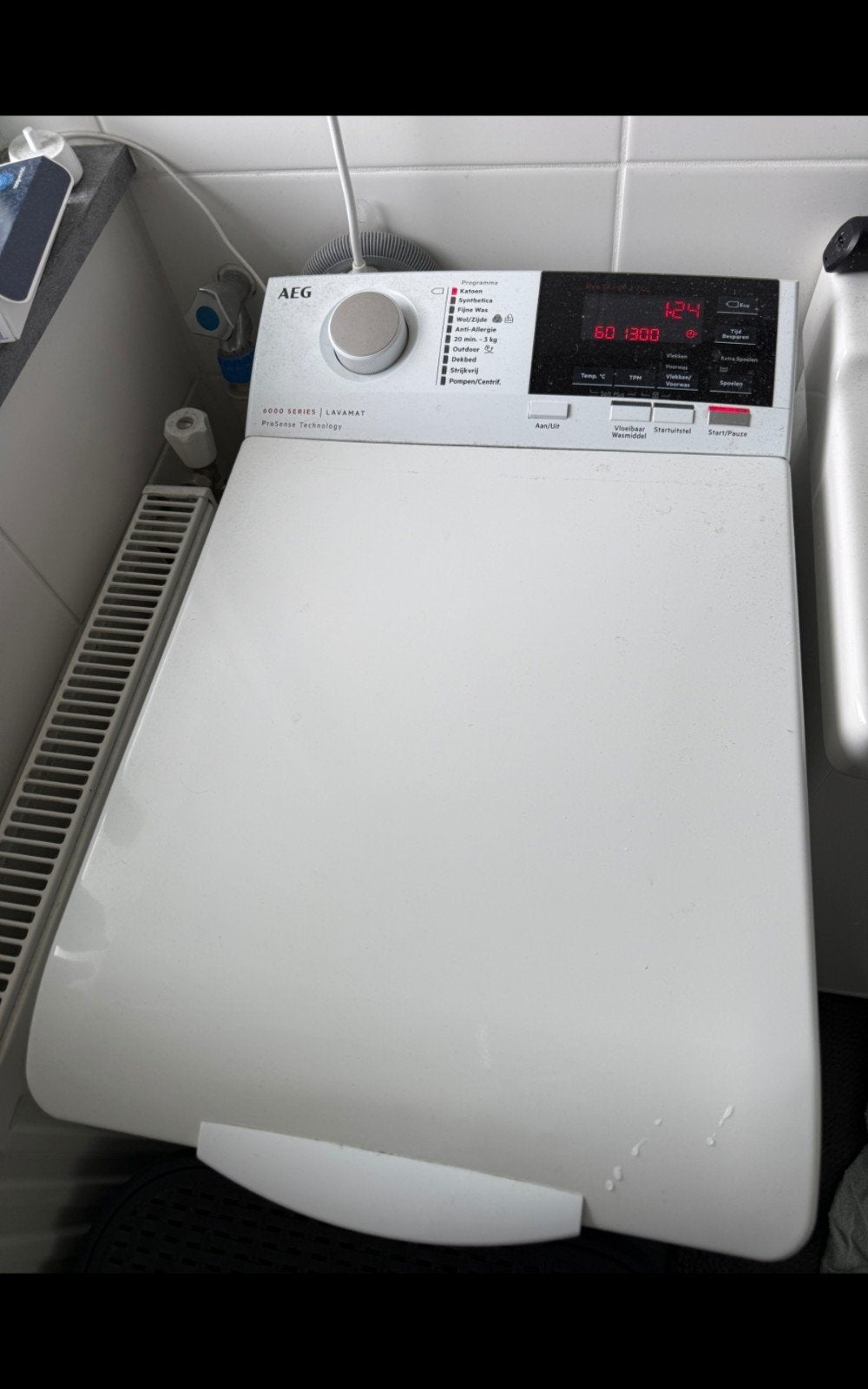 AEG bovenlader., Ophalen, Overige typen, Zo goed als nieuw, 85 tot 90 cm