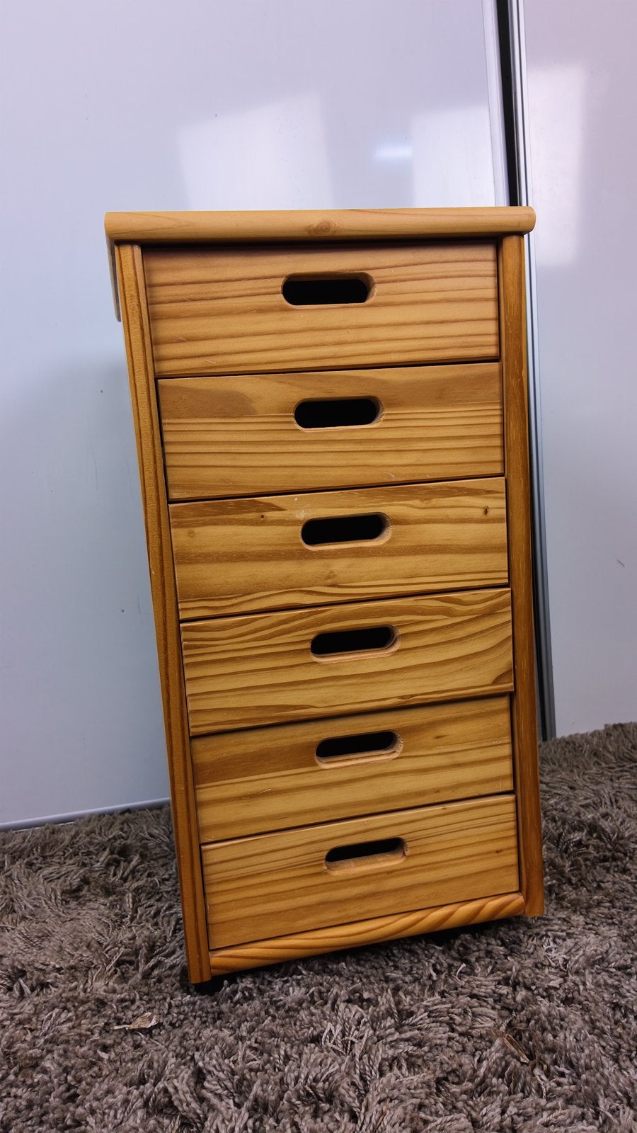 Grenen ladekast / smalle ladenkast met 6 lades op wieltjes, Huis en Inrichting, Ophalen, Minder dan 50 cm, Vintage, 3 of 4 laden
