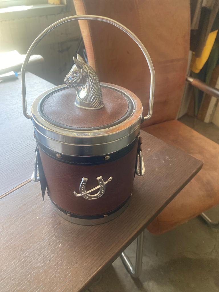 Vintage Paardenhoofd IJsemmer - Leer & Metaal, Antiek en Kunst, Ophalen of Verzenden