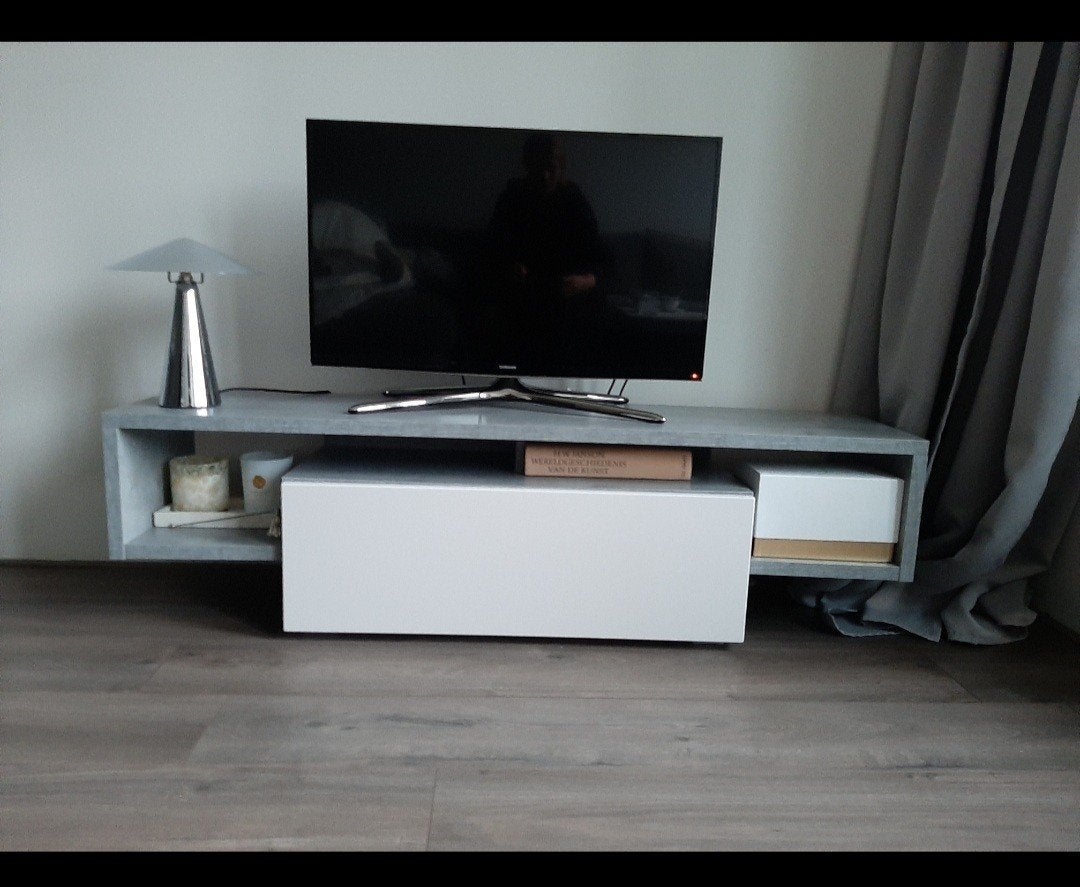 Modern TV Meubel 140x40 cm - Grijs met Wit, Ophalen of Verzenden