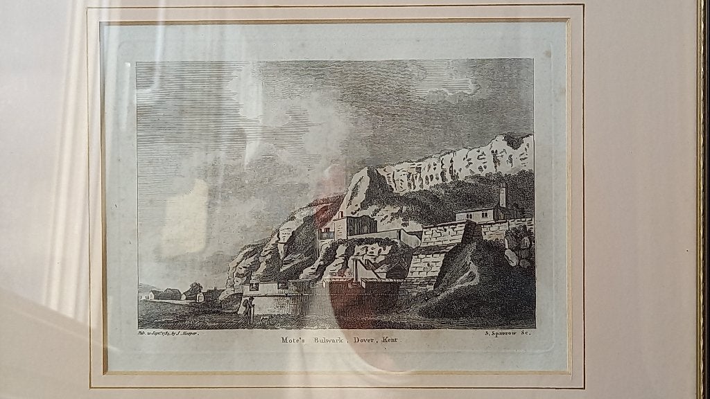 Mooie antieke ingelijste ets uit Engeland van Dover 29,7 cm., Ingelijst, 1800 - 1899, Ets, Ophalen of Verzenden