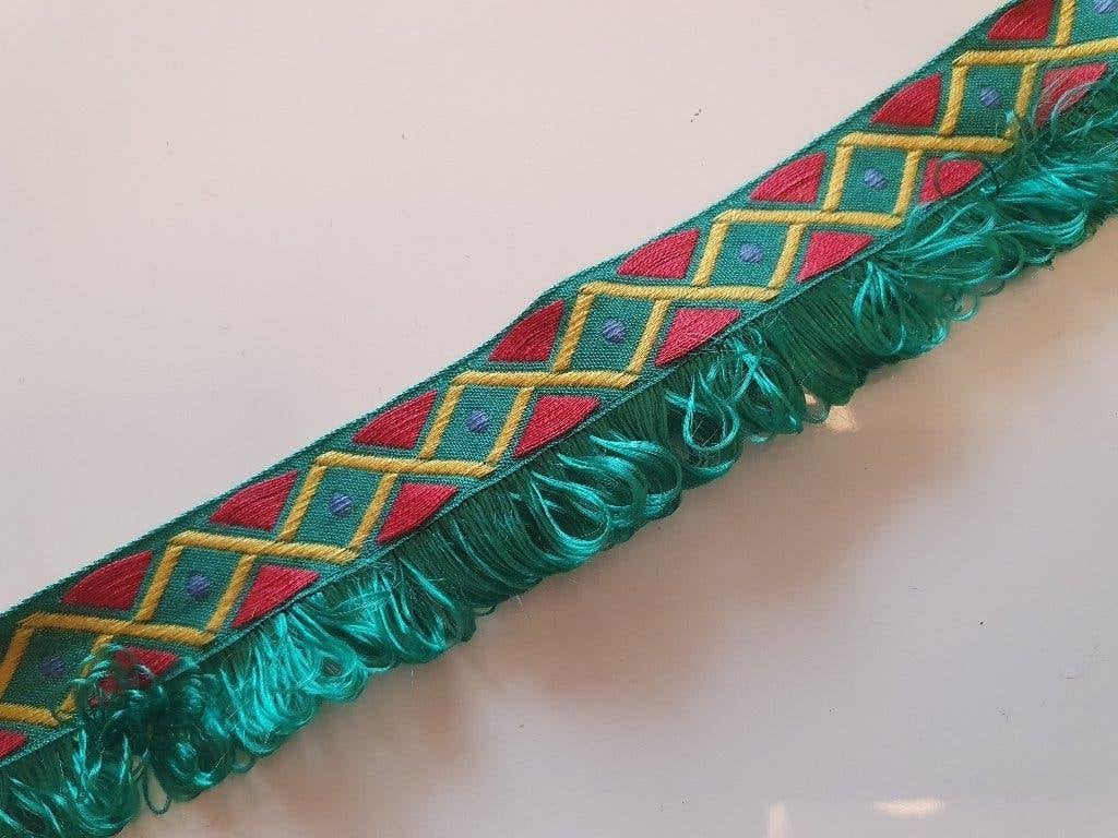 Geweven band met franjes - groen / rood / geel 30mm #2495, Hobby en Vrije tijd, Naaien en Fournituren, Ophalen of Verzenden, Nieuw