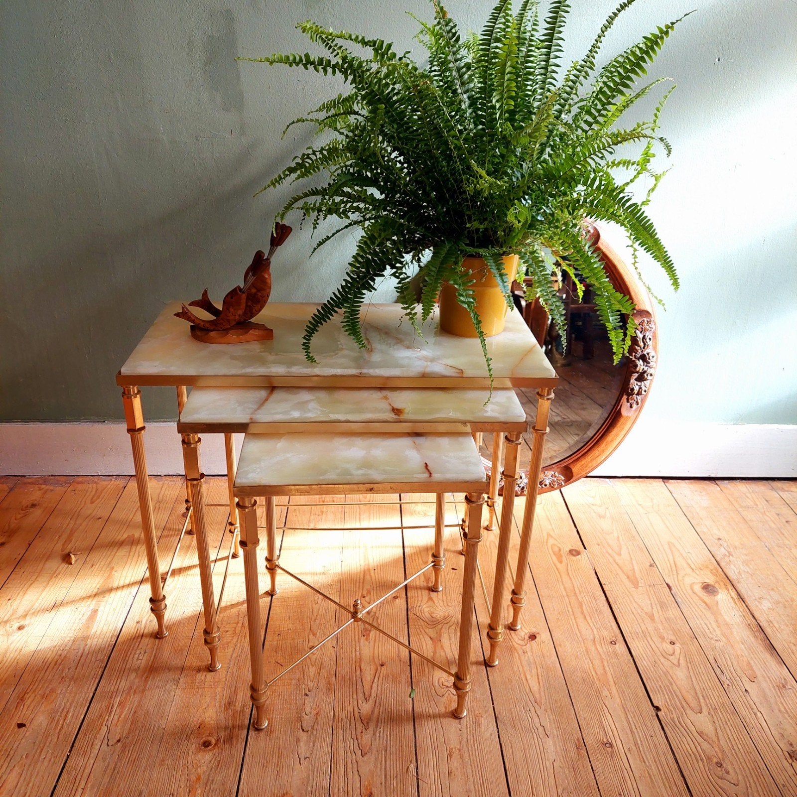 Lucky Vintage MCM Hollywood Regency nesting tables marmer, Ophalen, Gebruikt, 50 tot 100 cm, .