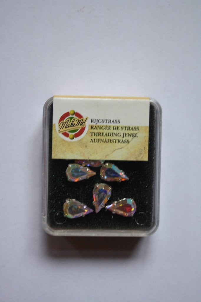 1 doosje a 8 stuks rijgstrass druppel kristal-zilver 10x6mm, Ophalen of Verzenden, Nieuw, Kraal
