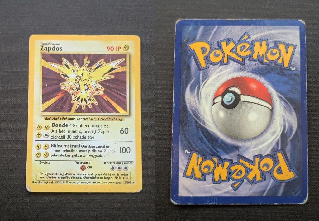 Zapdos 16/102 – Base Set – Pokémon kaart (NL), Ophalen of Verzenden, Gebruikt, Losse kaart, Foil