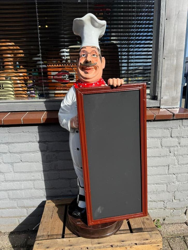 Grote Chef-kok Beeld met Krijtbord - Ideaal voor Horeca, Ophalen, Zo goed als nieuw, Mens