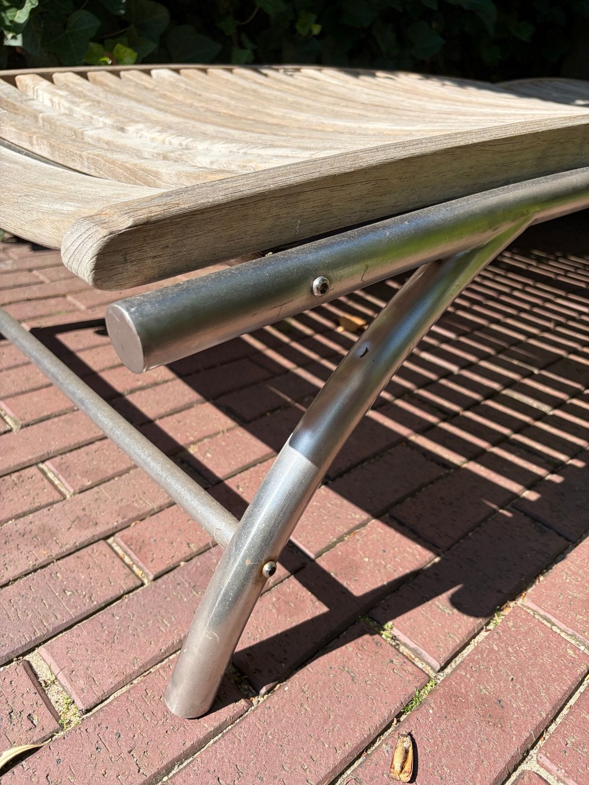 Hartmann Prestige Teakhouten Ligbed met Wielen, Ophalen, Gebruikt, Teakhout, Verstelbaar