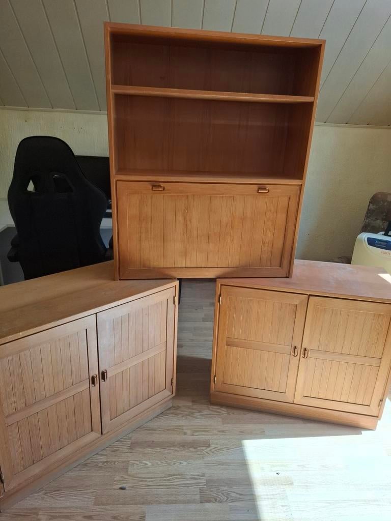 Vintage Scandinavische grenen kastenset met bureau, Antiek en Kunst, Antiek | Meubels | Kasten, Ophalen of Verzenden