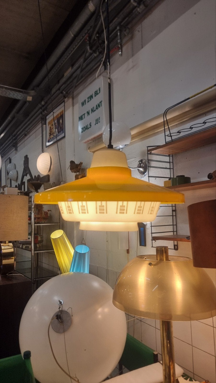 vintage hanglamp kunststof en glas jaren 50, Ophalen of Verzenden, ,, ,, ,