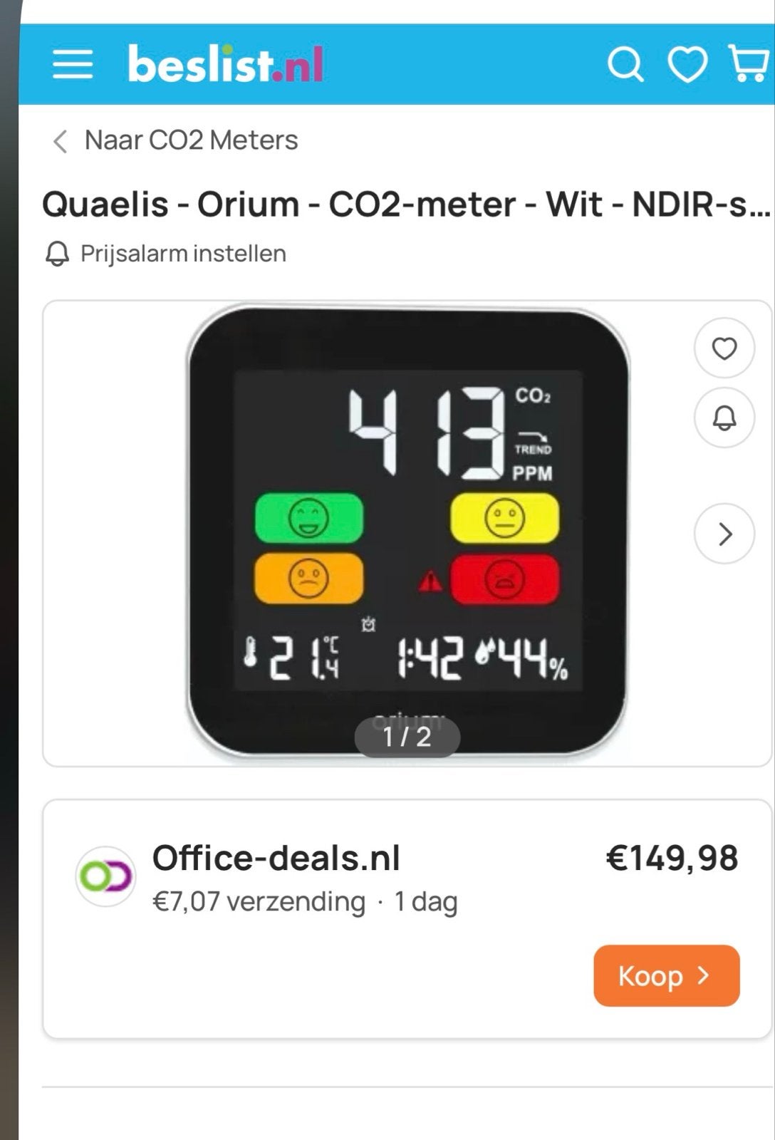 Orium CO2-meter: Monitor luchtkwaliteit en temperatuur, Ophalen, Zo goed als nieuw