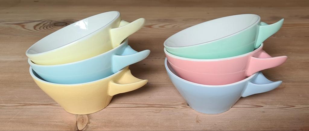 6 pastel bakjes met kruloor Sphinx Petrus Regout Maastricht, Antiek en Kunst, Antiek | Servies los, Ophalen of Verzenden