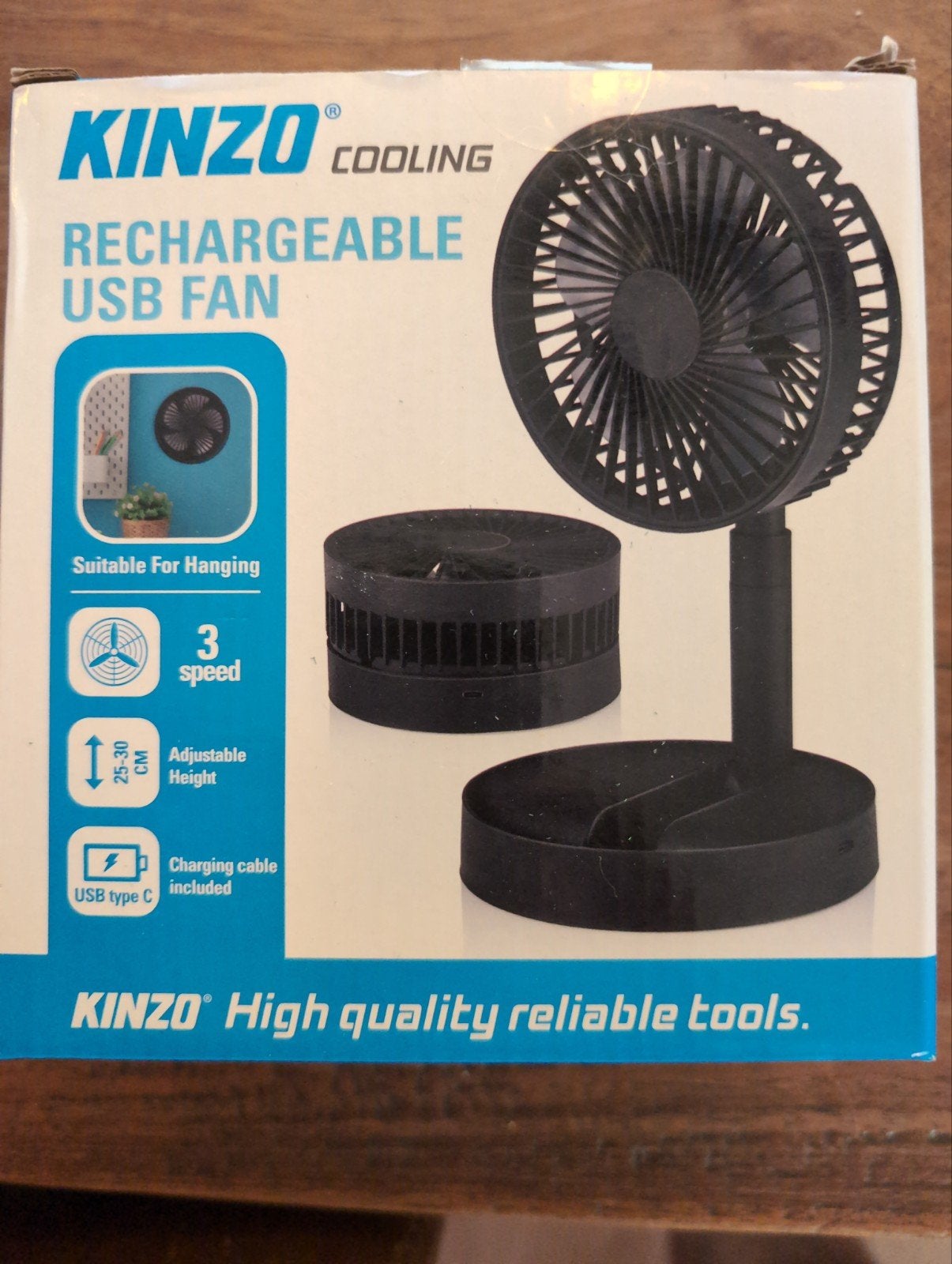 KINZO Oplaadbare USB Ventilator - Nieuw in doos, Witgoed en Apparatuur, Ventilatoren, Ophalen of Verzenden, Nieuw, Tafelventilator