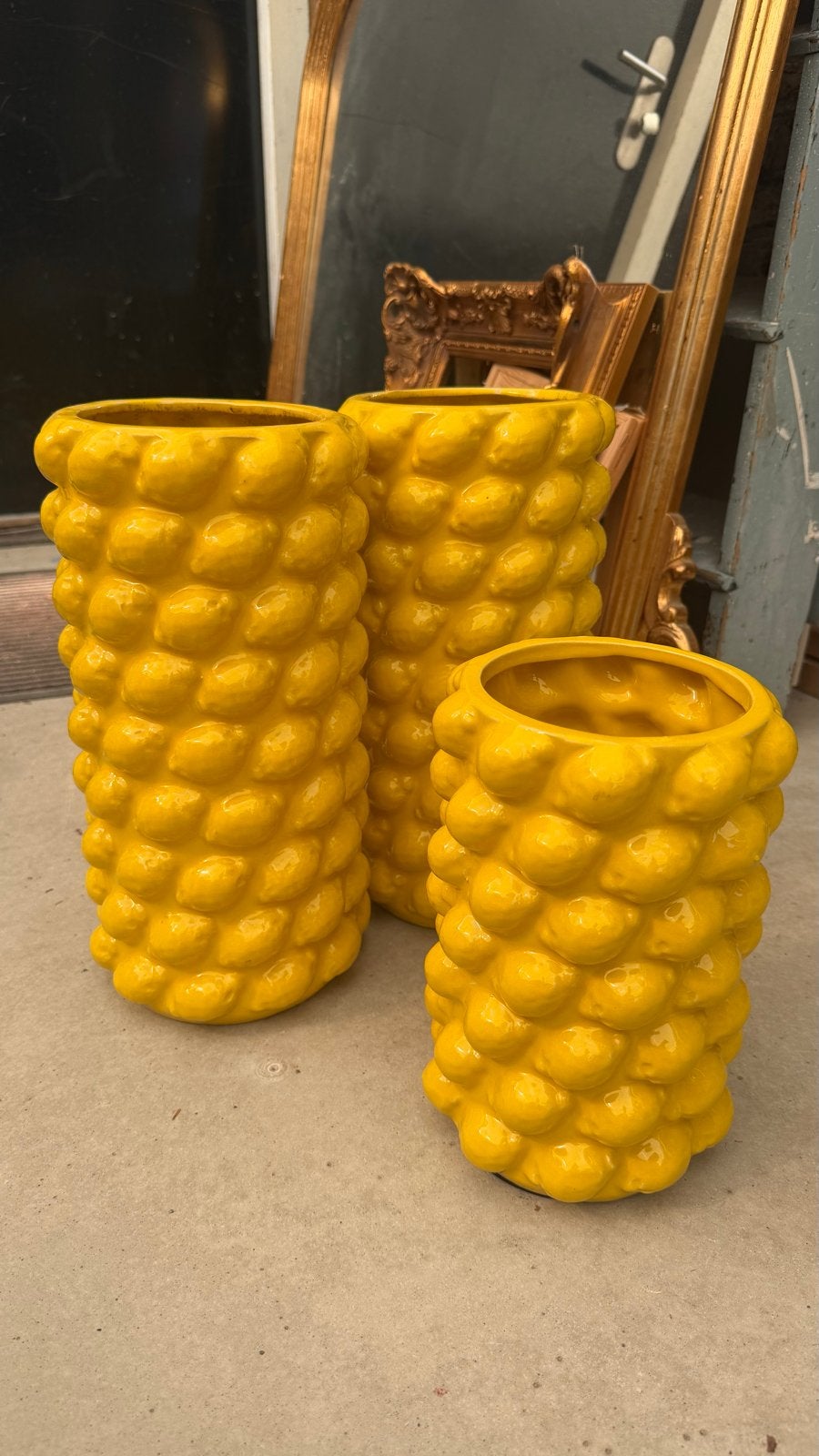 Set van 3 gele vazen met citroenen bubbelstructuur, Ophalen