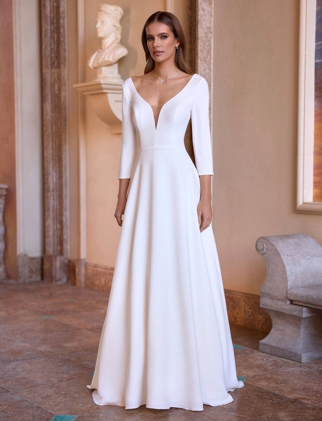 nieuwe elegante trouwjurk Kalinda mouwen, Ophalen, Nieuw, Wit, Trouwjurk