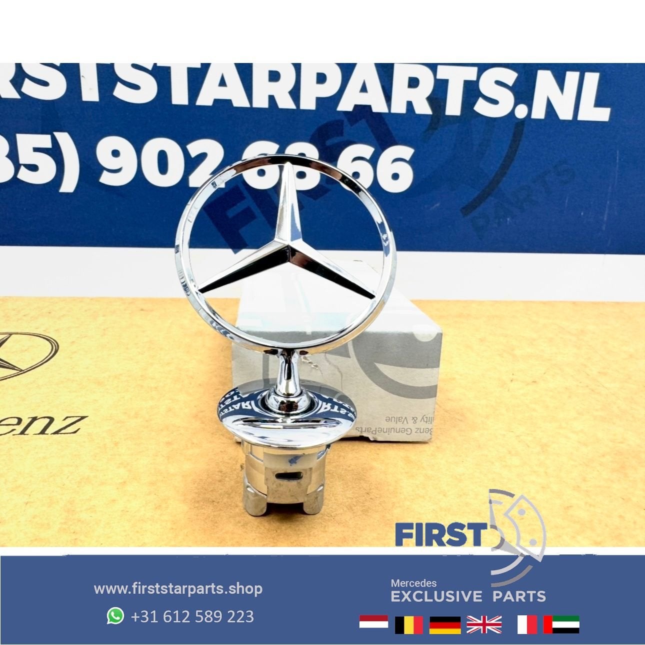 Mercedes STAANDE STER CHROOM motorkap logo embleem METAAL AM, Gebruikt, -, Ophalen of Verzenden, -