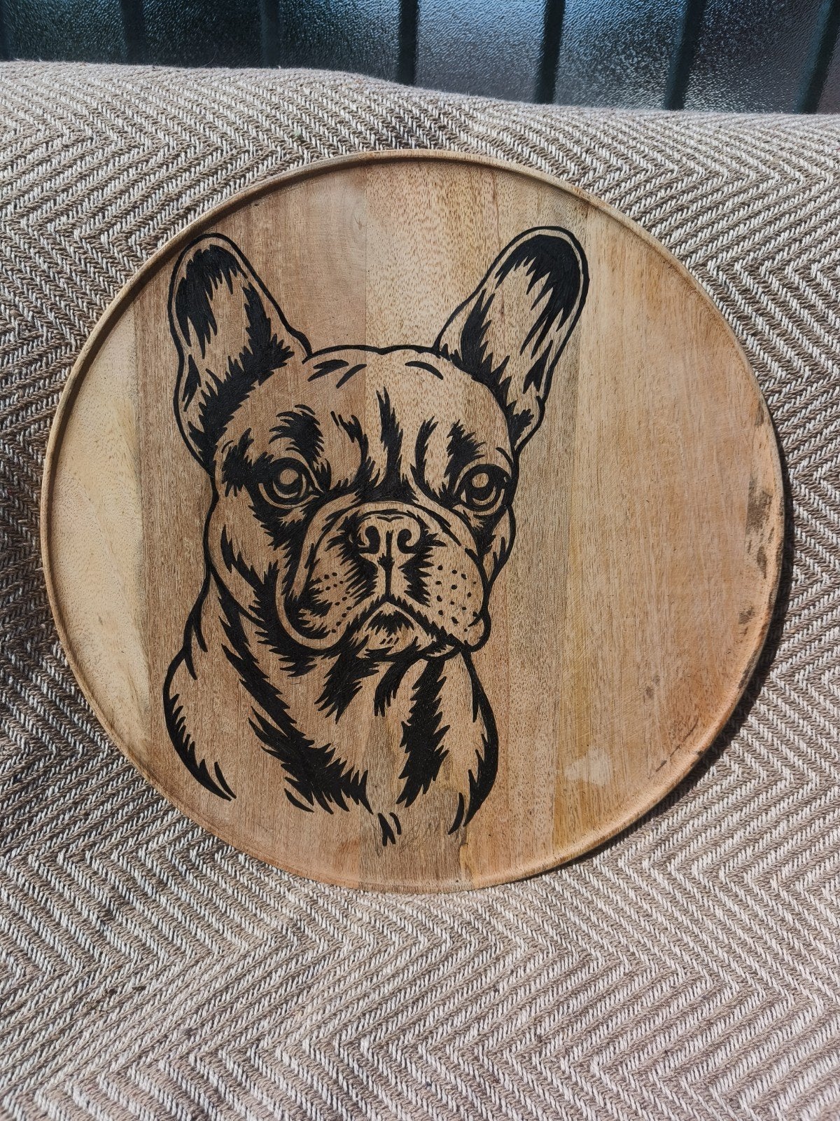 Handgemaakte Franse Bulldog decoratie - 37 cm, Hout, Meerkleurig, Overige stijlen, Nieuw