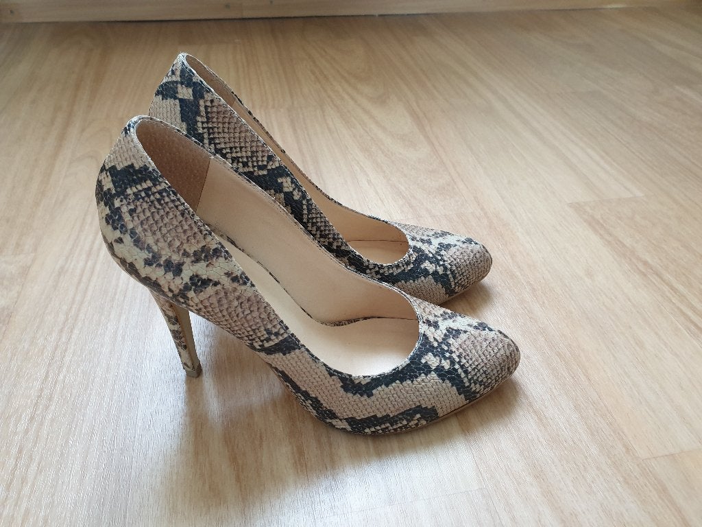 Leren pumps, slangenprint, Manfield, maat 39, Kleding | Dames, Schoenen, Pumps, Bruin, Ophalen of Verzenden, Zo goed als nieuw