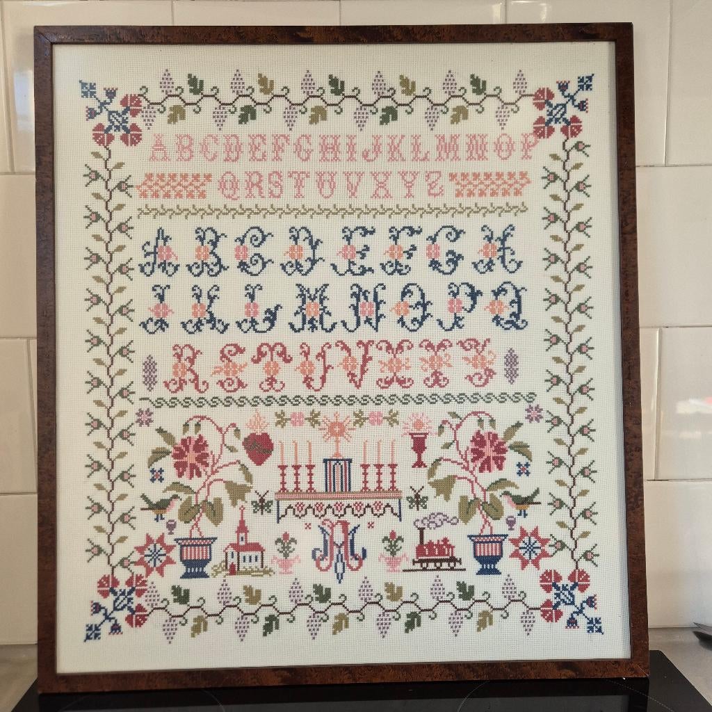 Merklap met alfabet en motieven 58x53,5cm ontspiegeld glas, 58 cm, Ophalen of Verzenden, Zo goed als nieuw, 54 cm