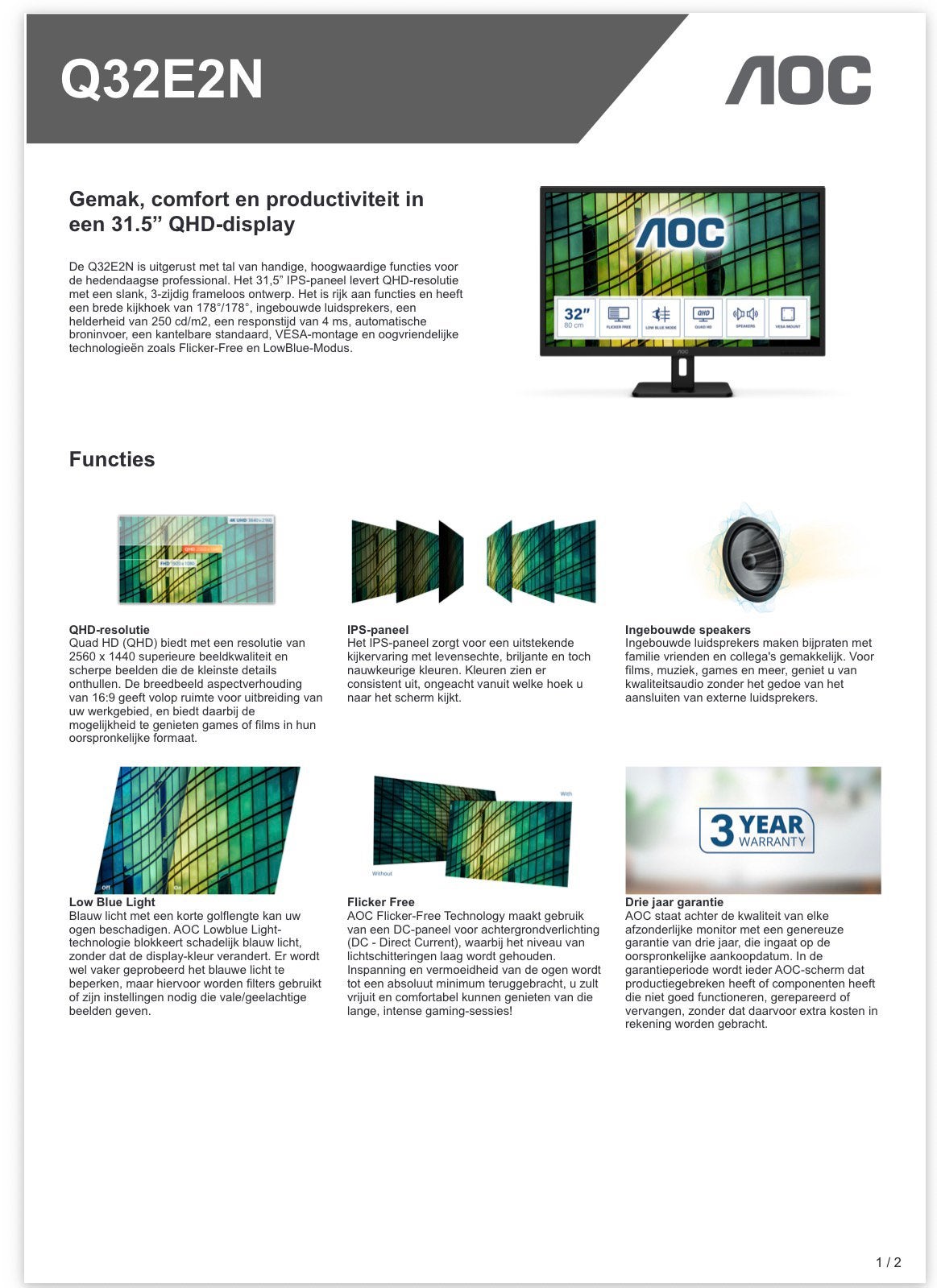 Foto 2 van 31.5” AOC QHD-monitor in nieuwstaat