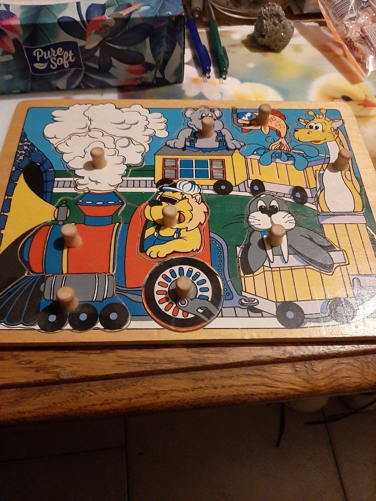 Houten insteekpuzzel trein met dieren, Ophalen, 2 tot 4 jaar, Gebruikt, Van hout